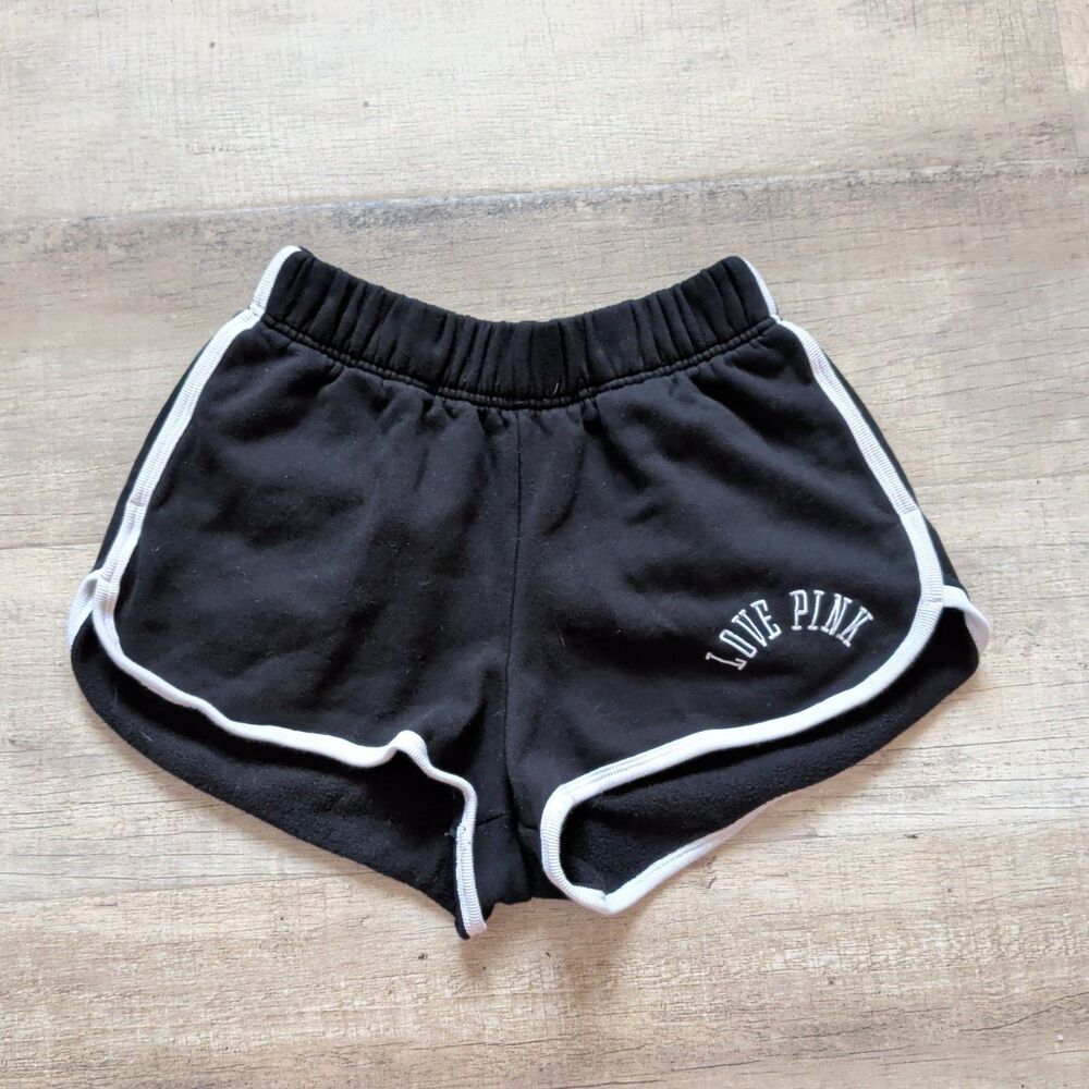 VICTORIA SECRET PINK 2.5" CURVED HEM Varsity SWEAT SHORTS M Black